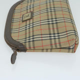 Luxury BurberrySs Nova Check Clutch Bag Nylon Canvas Beige Auth ac2674