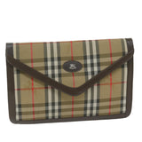 Luxury BurberrySs Nova Check Clutch Bag Nylon Canvas Beige Auth ac2675
