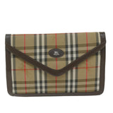 Luxury BurberrySs Nova Check Clutch Bag Nylon Canvas Beige Auth ac2675