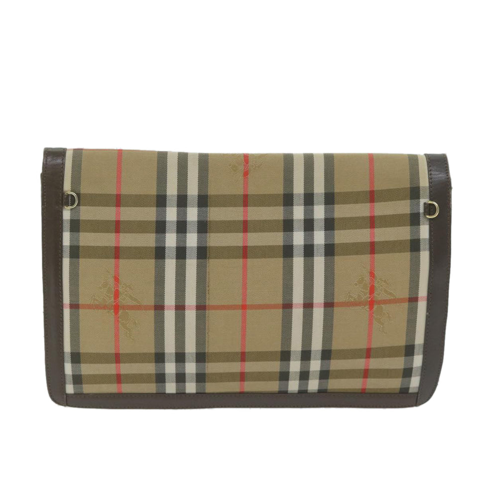 Luxury BurberrySs Nova Check Clutch Bag Nylon Canvas Beige Auth ac2675