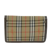 Luxury BurberrySs Nova Check Clutch Bag Nylon Canvas Beige Auth ac2675