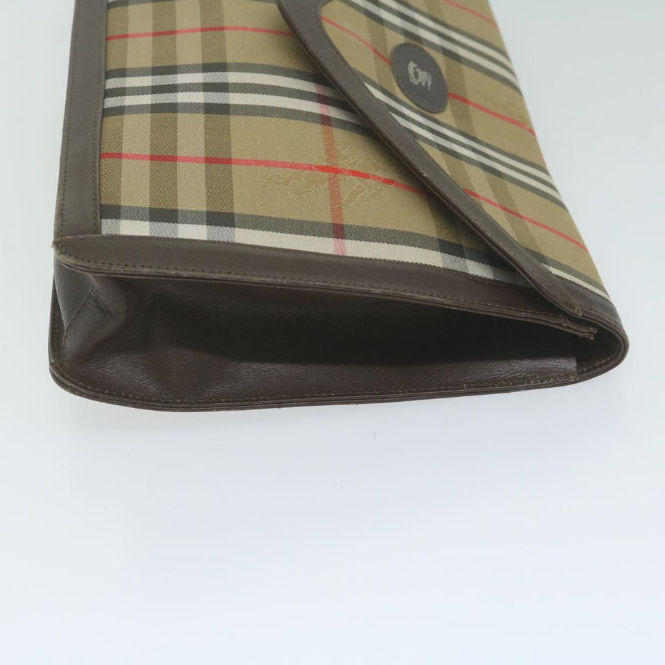 Luxury BurberrySs Nova Check Clutch Bag Nylon Canvas Beige Auth ac2675