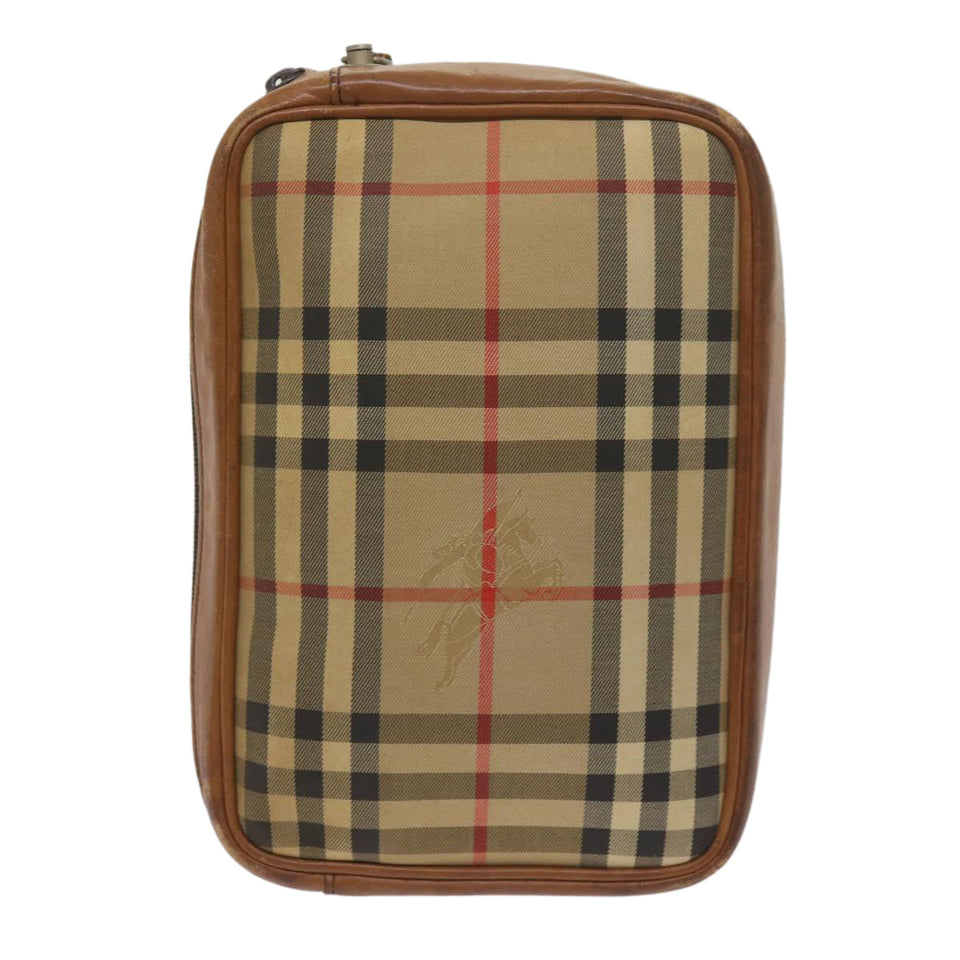 Luxury BurberrySs Nova Check Clutch Bag Canvas Beige Brown Auth ac2697