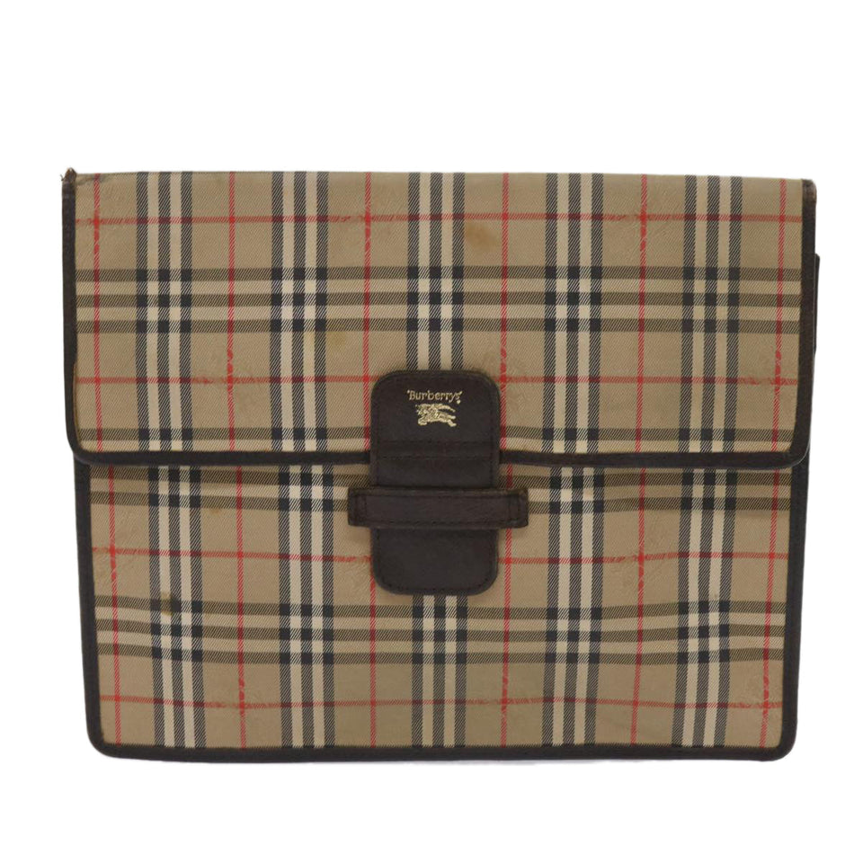 Luxury BurberrySs Nova Check Clutch Bag Canvas 2Set Beige Brown Auth ac2698