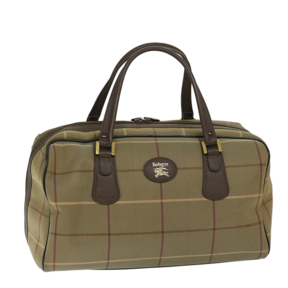 Luxury BurberrySs Nova Check Boston Bag Canvas Beige Auth ac2836