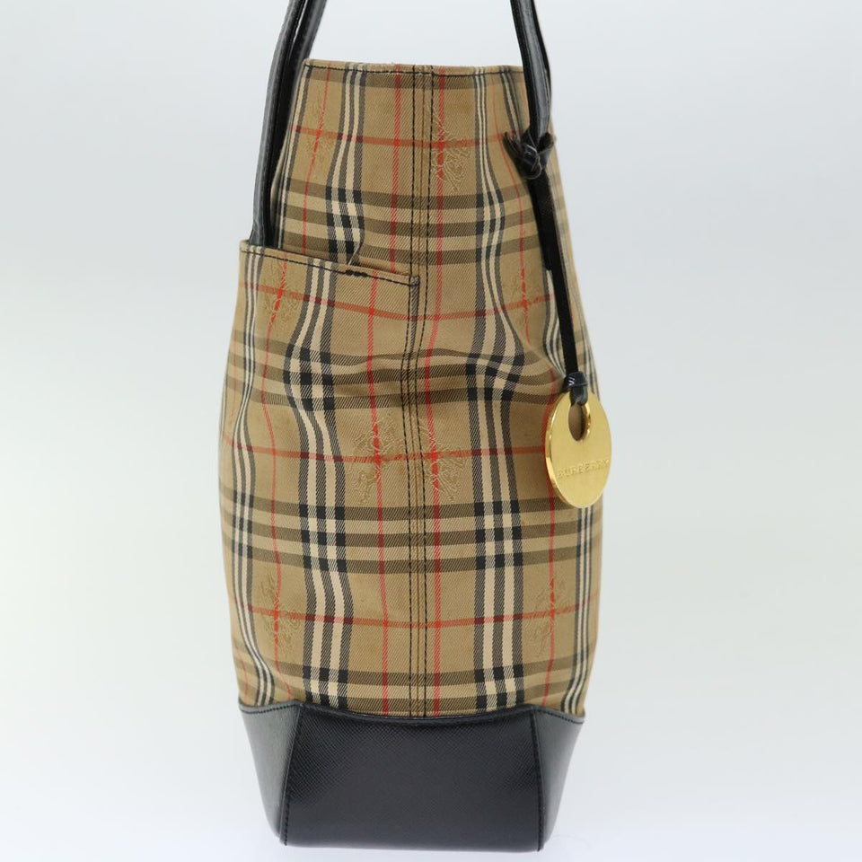 Luxury Burberry Nova Check Shoulder Bag Canvas Beige Black Auth ac2917