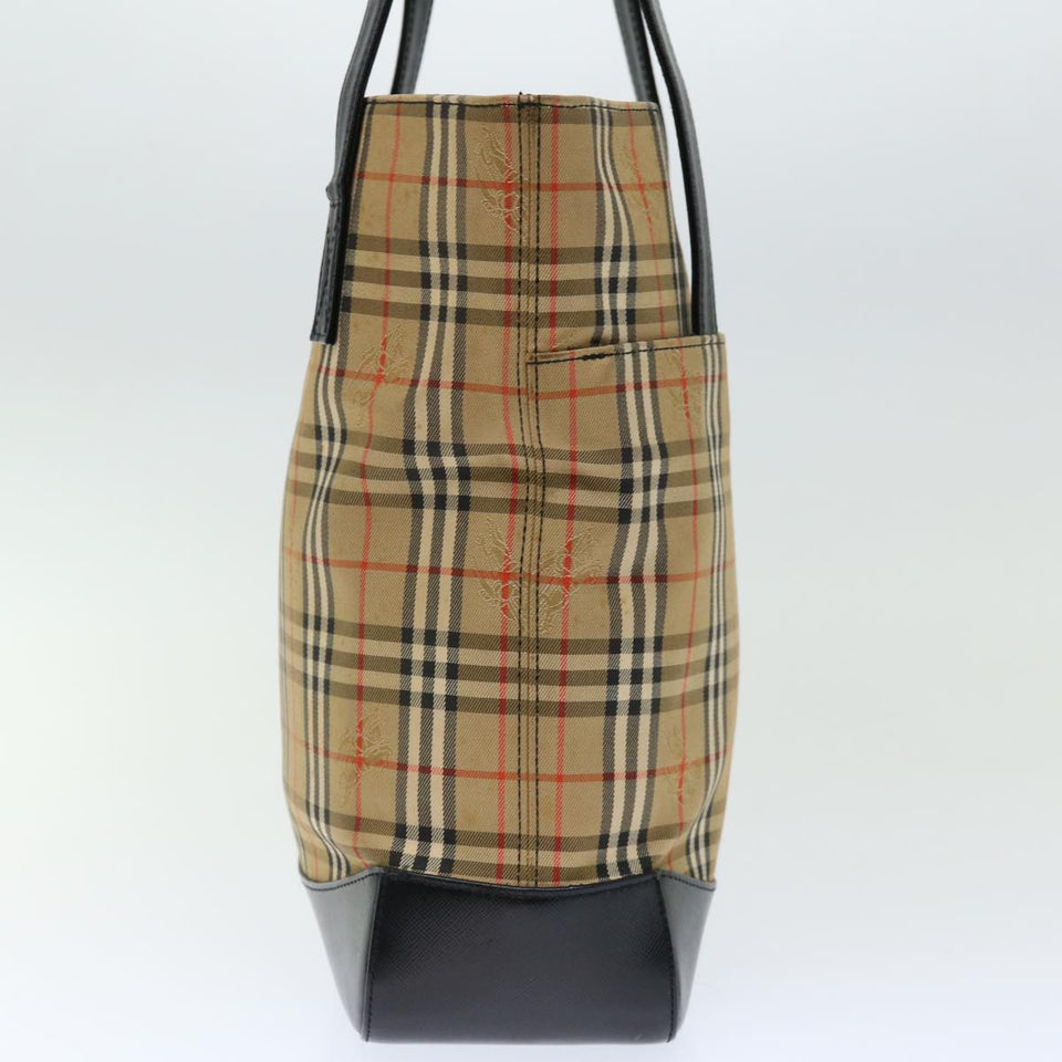 Luxury Burberry Nova Check Shoulder Bag Canvas Beige Black Auth ac2917
