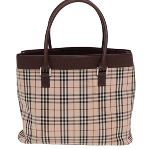 Luxury Burberry Nova Check Tote Bag Canvas Beige Auth ac3071