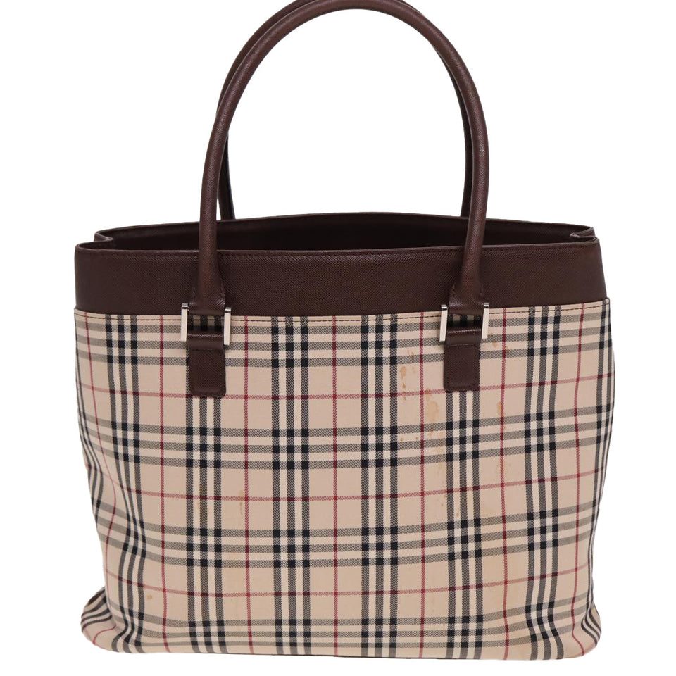 Luxury Burberry Nova Check Tote Bag Canvas Beige Auth ac3071