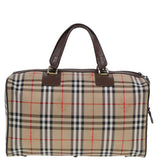 Luxury BurberrySs Nova Check Boston Bag Canvas Beige Auth ac3072
