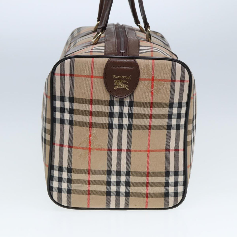 Luxury BurberrySs Nova Check Boston Bag Canvas Beige Auth ac3072