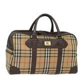 Luxury BurberrySs Nova Check Boston Bag Canvas Beige Auth ac3128