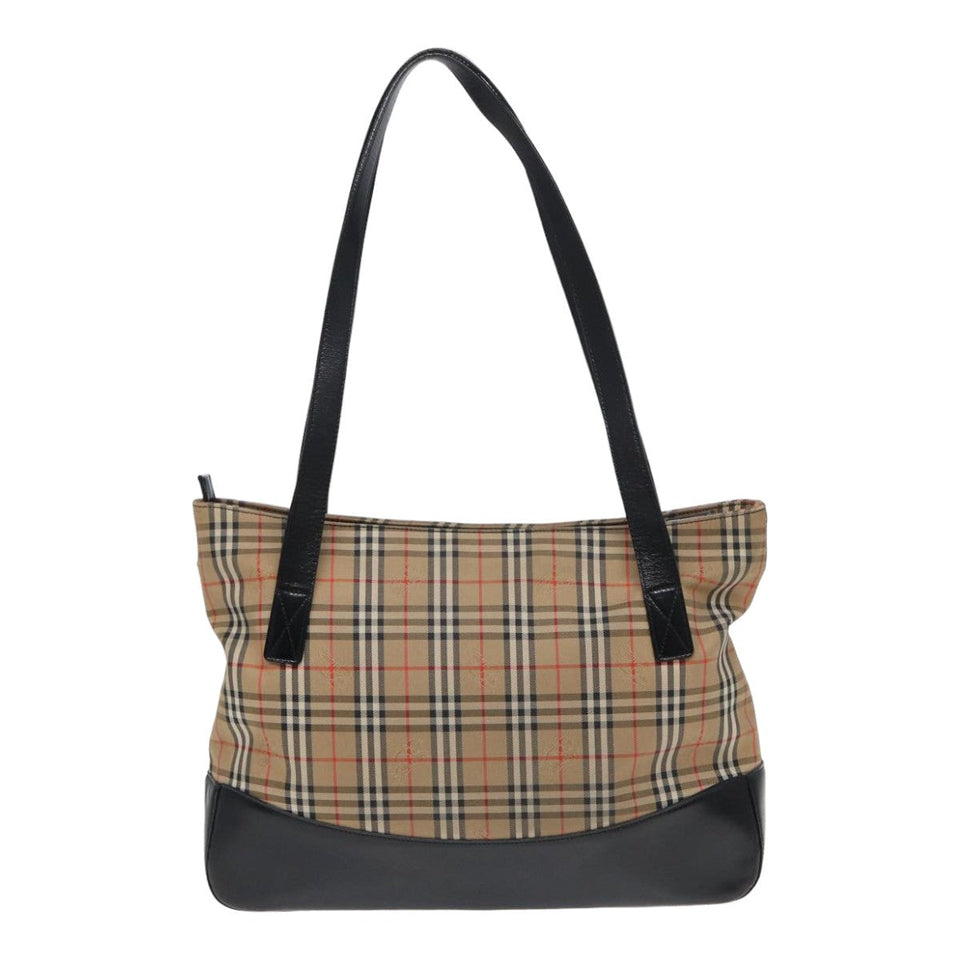 Luxury Burberry Nova Check Tote Bag Canvas Beige Black Auth ac3130
