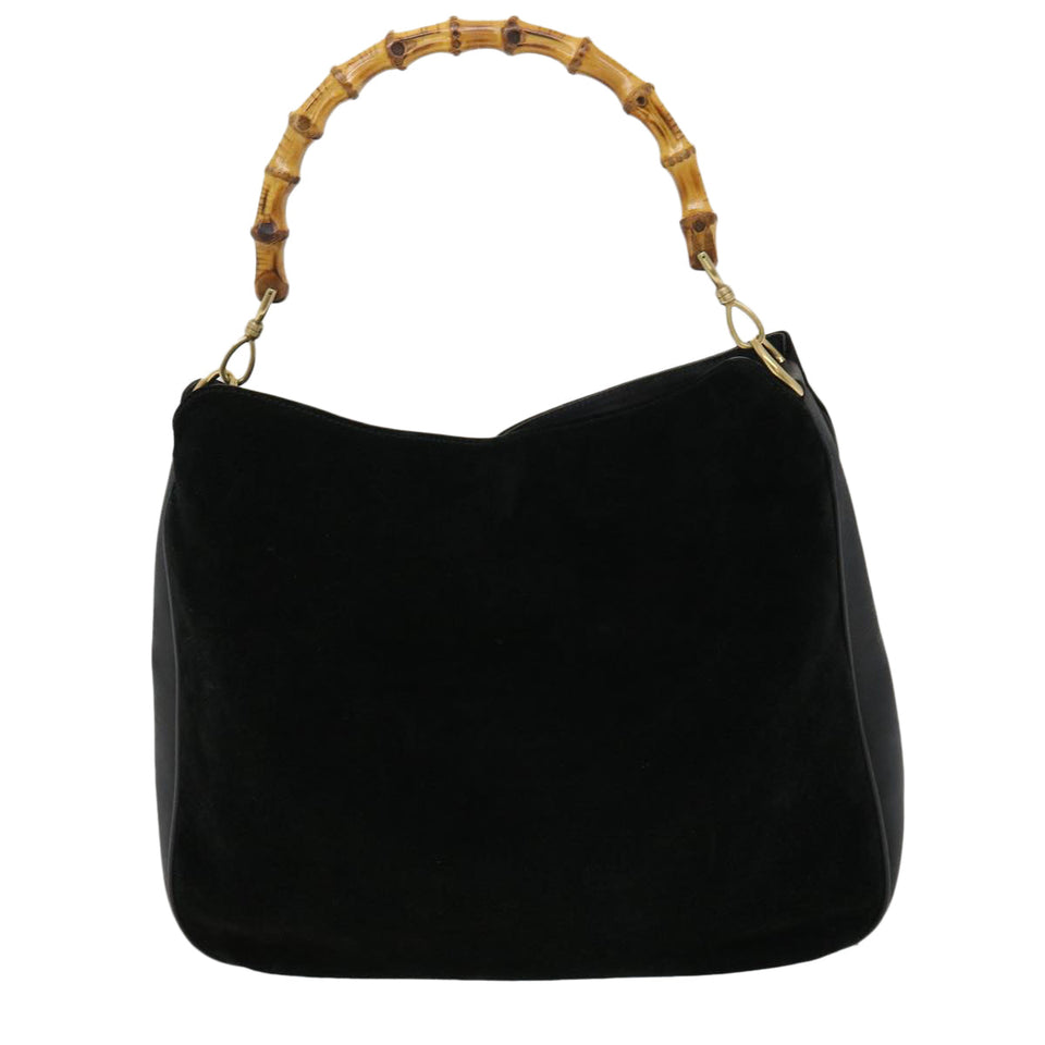 Gucci Bamboo Hand Bag Suede Leather Black ac987