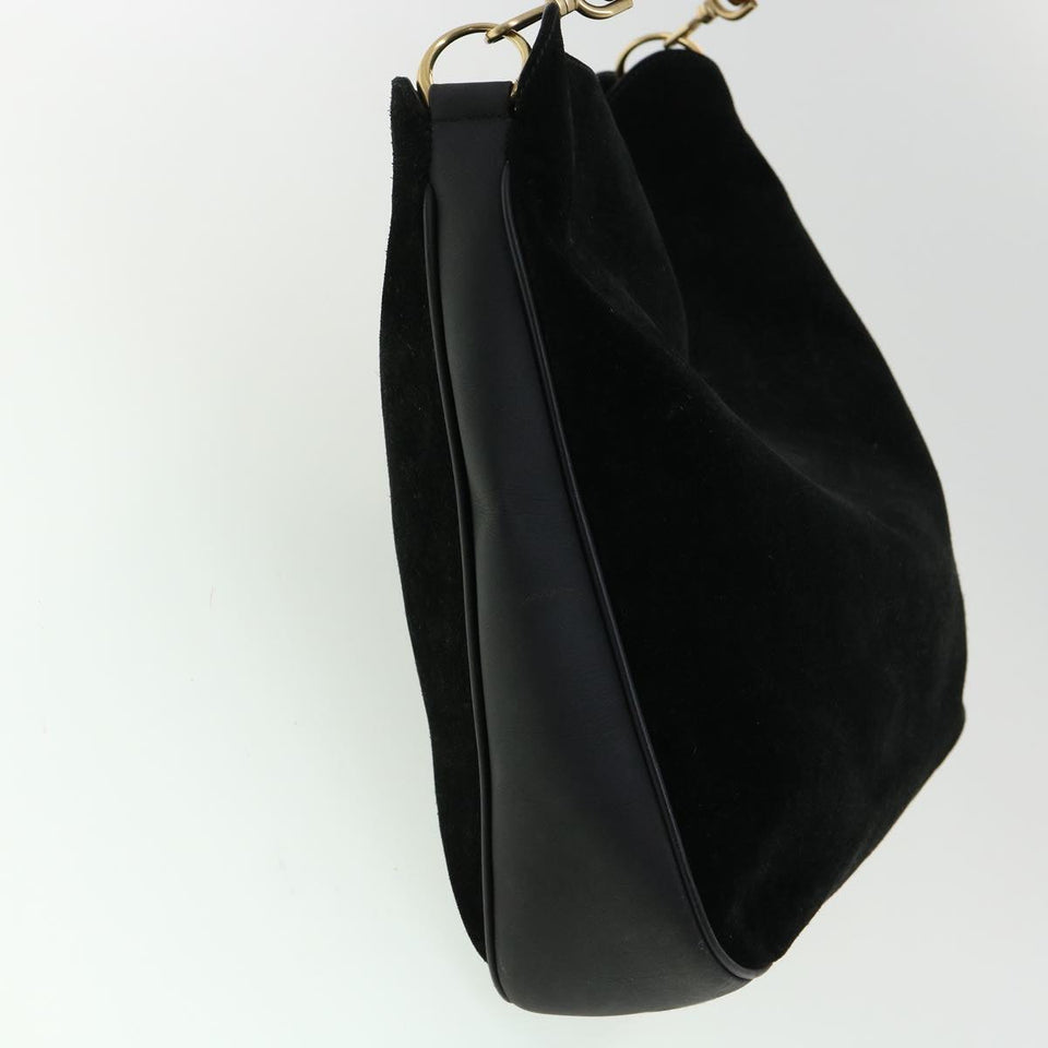 Gucci Bamboo Hand Bag Suede Leather Black ac987