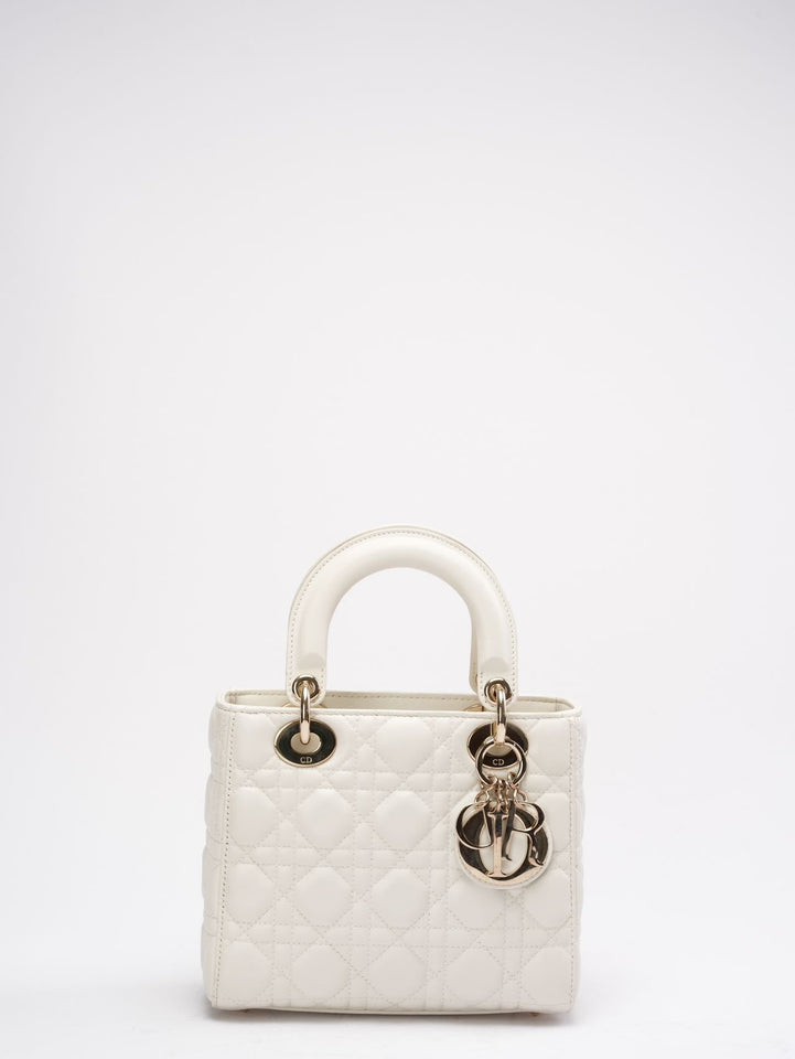 Christian Dior White Small Lady Dior Bag in Cannage Lambskin 2017