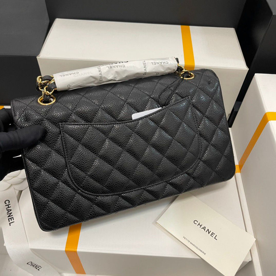 Chanel Classic Medium Flap Bag Black Caviar Gold – Bags Junction