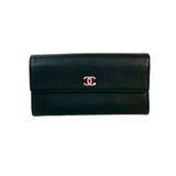 Chanel Coco Mark Clover Motif Leather Long Wallet