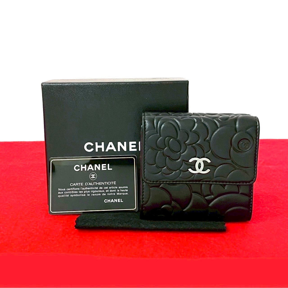 Chanel Camellia Lambskin Tri-fold Wallet