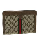 Gucci GG Canvas Web Sherry Line Clutch Bag Beige Red Green am3107