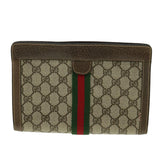 Gucci GG Canvas Web Sherry Line Clutch Bag Beige Red Green am3107
