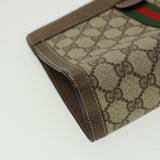 Gucci GG Canvas Web Sherry Line Clutch Bag Beige Red Green am3107