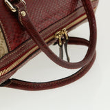 Gucci GG Canvas Hand Bag Snake skin Beige Red 189825002122 am3163