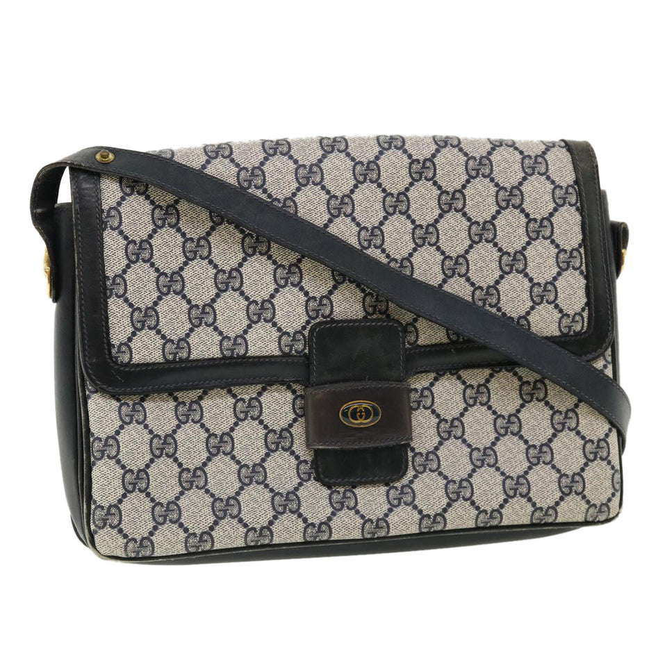 Gucci GG Canvas Shoulder Bag PVC Leather Navy am3194