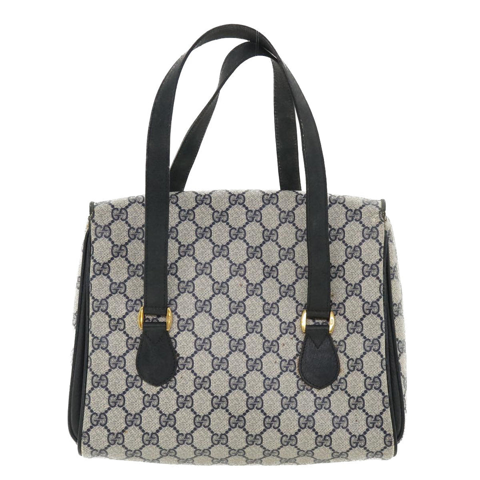 Gucci GG Canvas Hand Bag PVC Leather Navy am3682