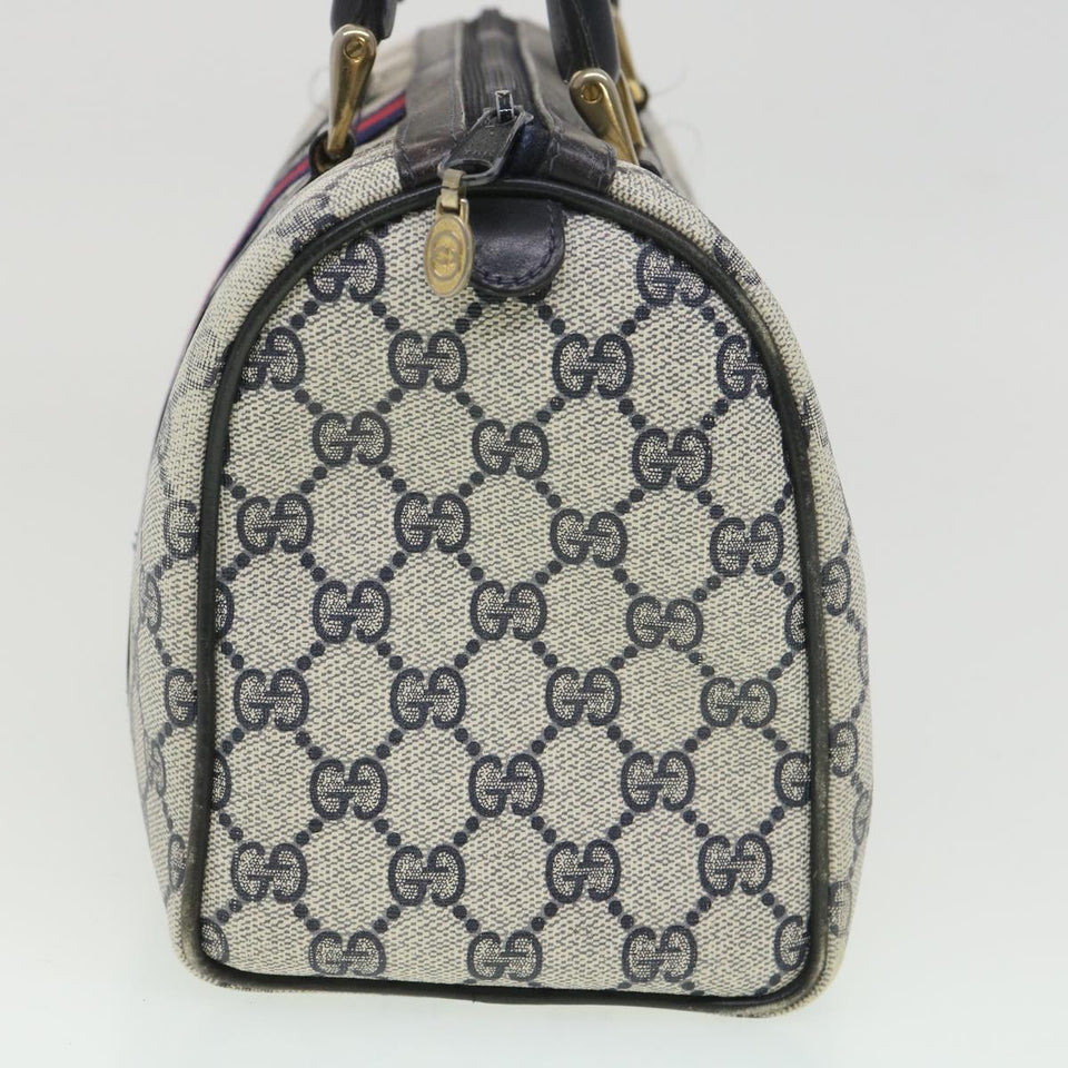 Gucci GG Canvas Sherry Line Hand Bag PVC Leather Gray Red Navy am3714