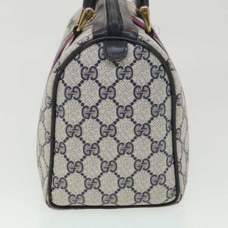 Gucci GG Canvas Sherry Line Hand Bag PVC Leather Gray Red Navy am3714