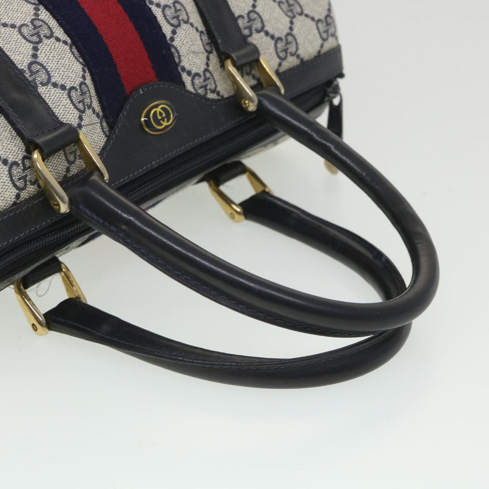 Gucci GG Canvas Sherry Line Hand Bag PVC Leather Gray Red Navy am3714