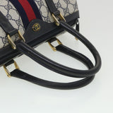 Gucci GG Canvas Sherry Line Hand Bag PVC Leather Gray Red Navy am3714