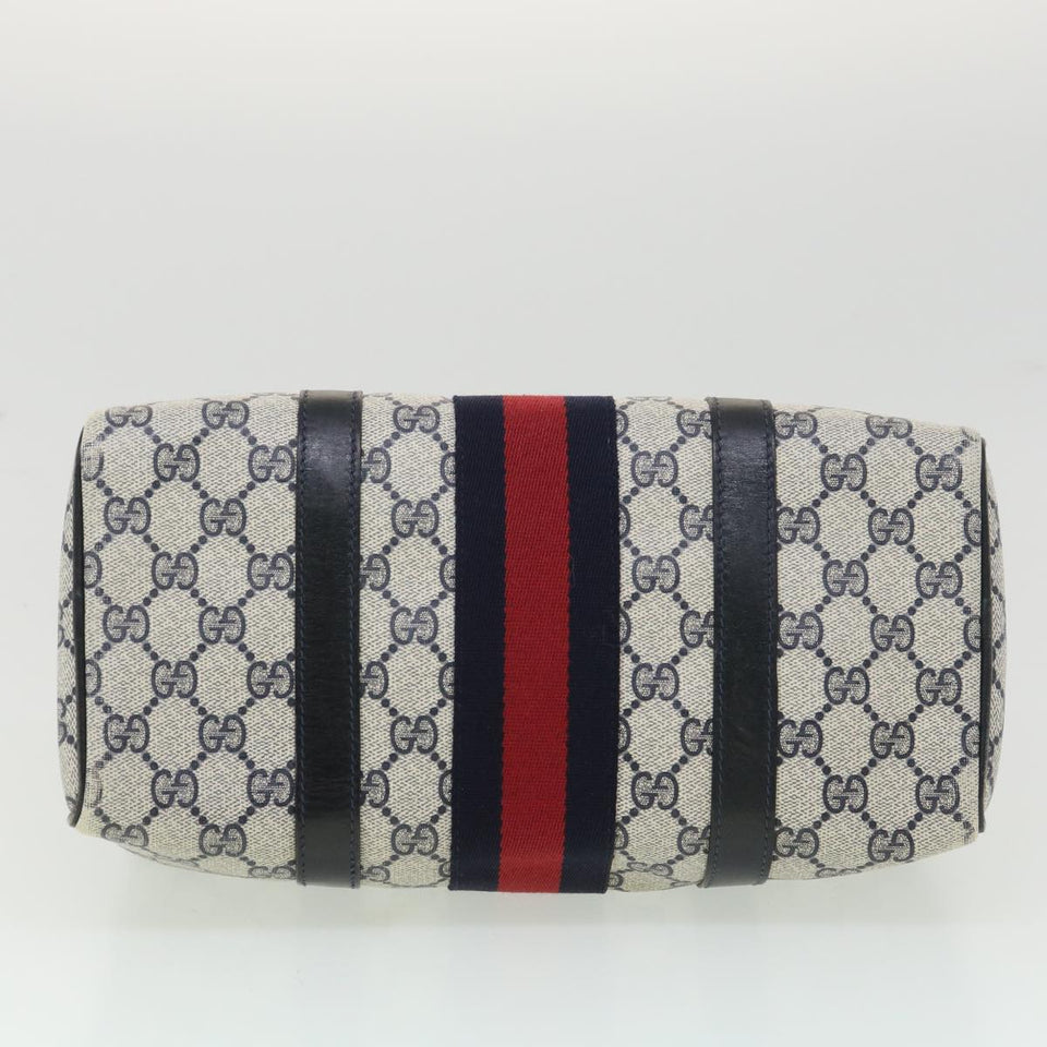 Gucci GG Canvas Sherry Line Hand Bag PVC Leather Gray Red Navy am3714
