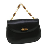 Gucci Bamboo Chain Hand Bag Leather Black 0011151497 am3810