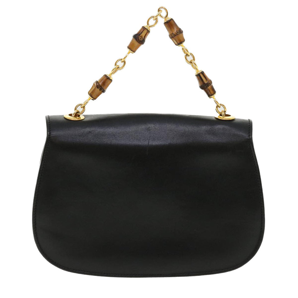 Gucci Bamboo Chain Hand Bag Leather Black 0011151497 am3810