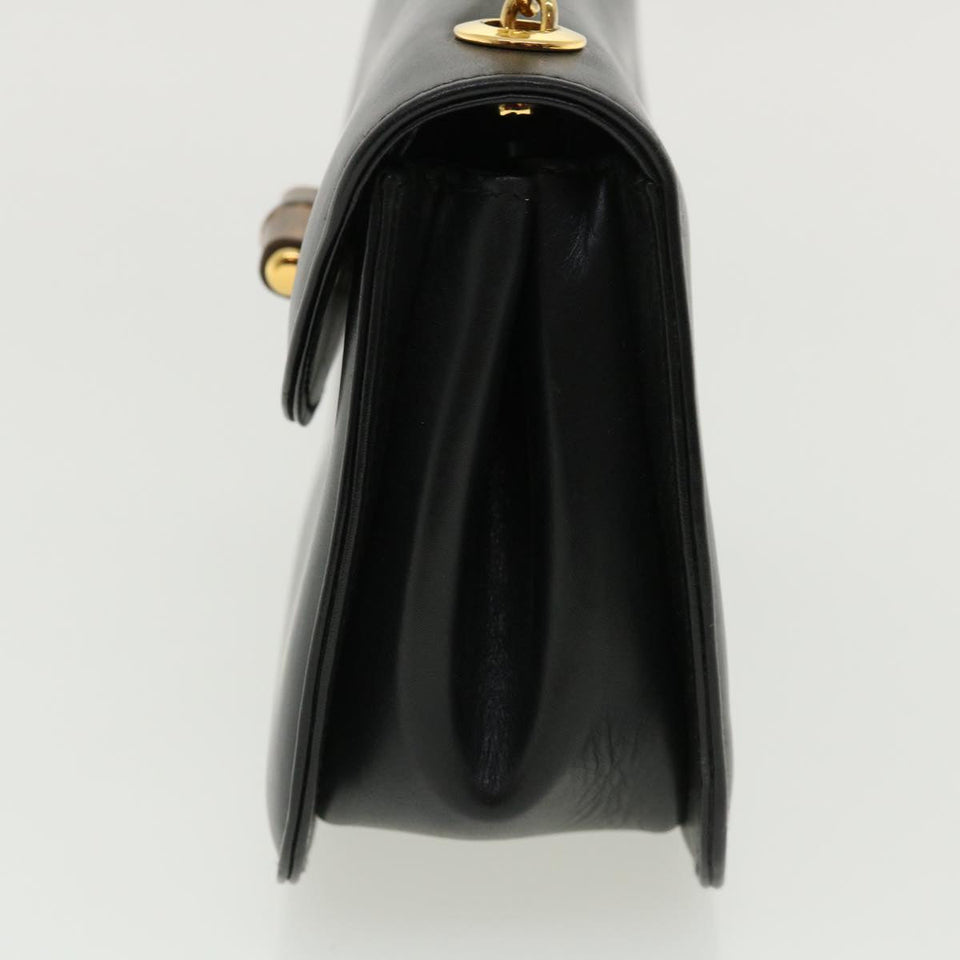 Gucci Bamboo Chain Hand Bag Leather Black 0011151497 am3810