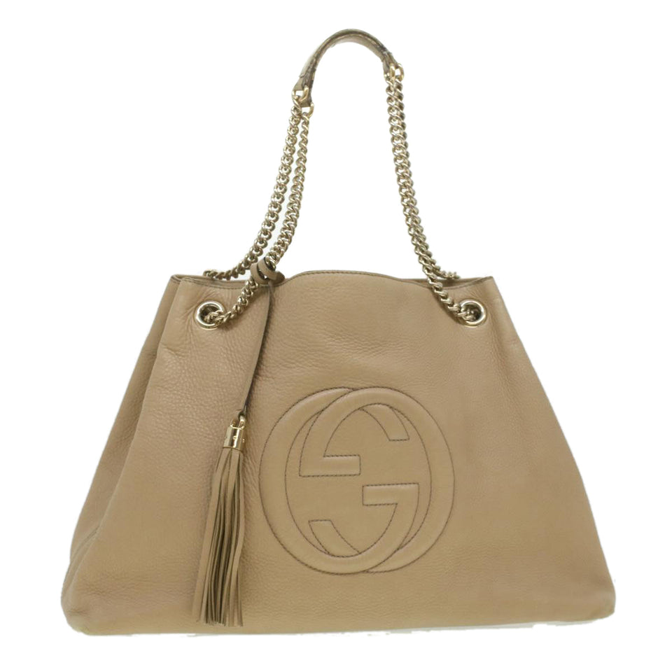 Gucci Chain Soho Shoulder Bag Leather Beige 310306 am3948