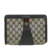 Gucci GG Canvas Sherry Line Clutch Bag Gray Red Navy 89.01.032 am4045