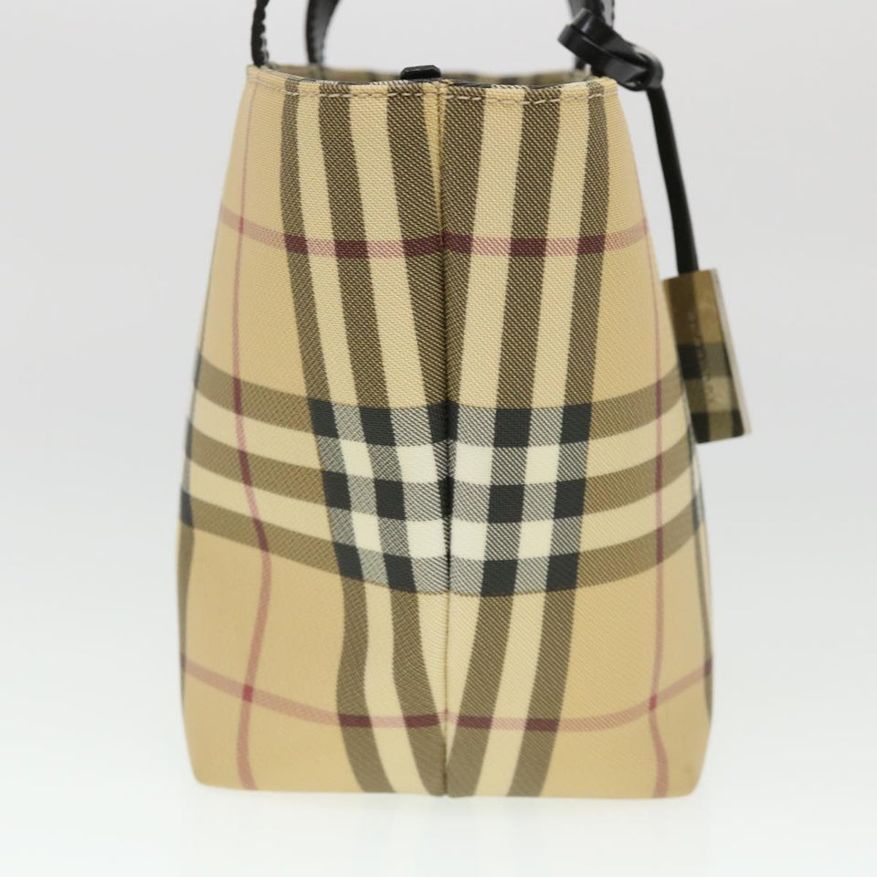 Luxury Burberry Nova Check Hand Bag Nylon Beige Auth am4079