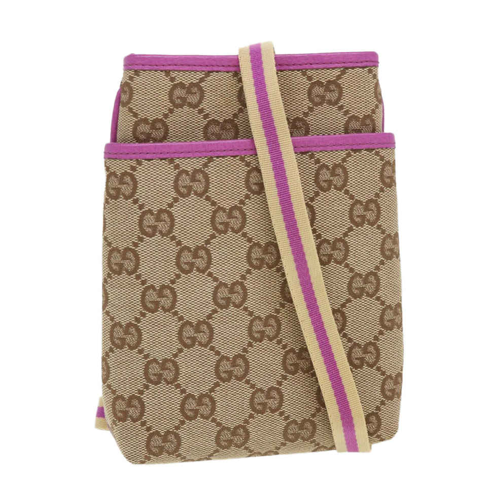 Gucci GG Canvas Sherry Line Shoulder Bag Beige Pink 141863 am4134