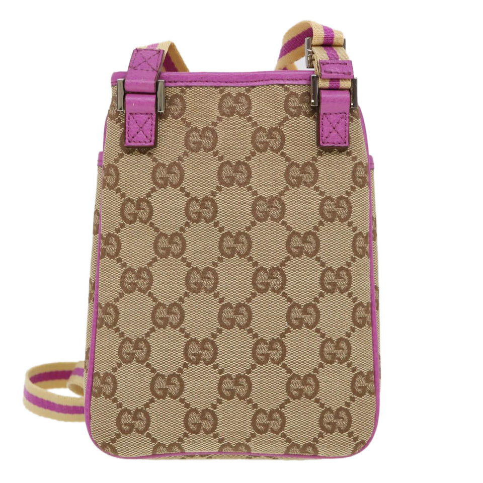 Gucci GG Canvas Sherry Line Shoulder Bag Beige Pink 141863 am4134