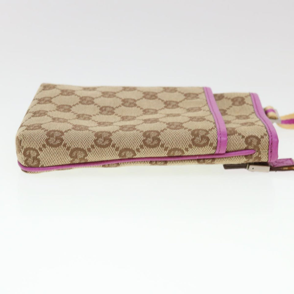 Gucci GG Canvas Sherry Line Shoulder Bag Beige Pink 141863 am4134