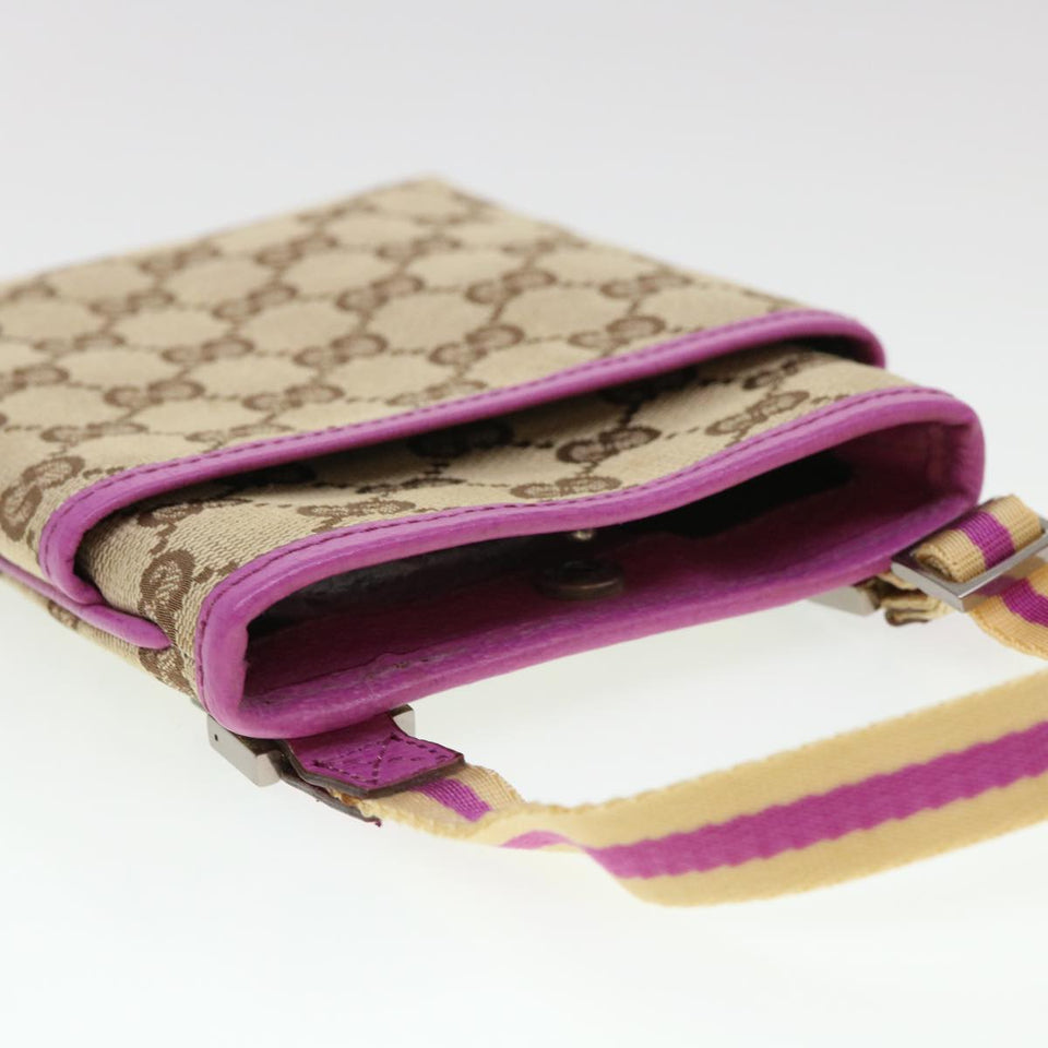 Gucci GG Canvas Sherry Line Shoulder Bag Beige Pink 141863 am4134