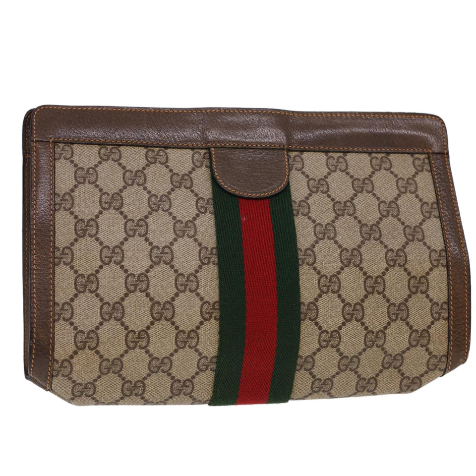 Gucci GG Canvas Web Sherry Line Clutch Bag Beige Red Green 8901002 am4170