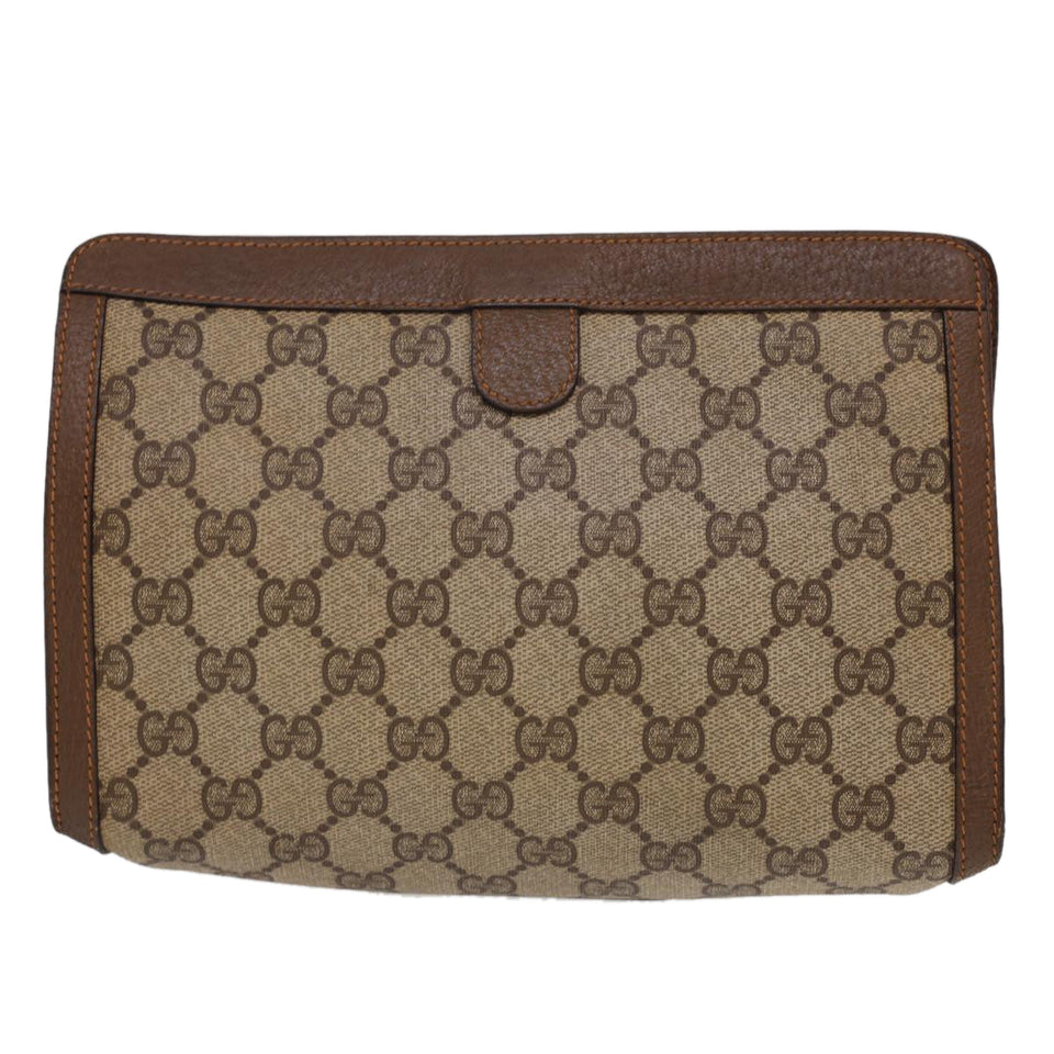 Gucci GG Canvas Web Sherry Line Clutch Bag PVC Leather Beige Red am4171