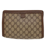 Gucci GG Canvas Web Sherry Line Clutch Bag PVC Leather Beige Red am4171