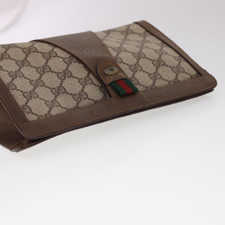 Gucci GG Canvas Web Sherry Line Clutch Bag PVC Leather Beige Red am4171