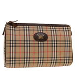 Luxury BurberrySs Nova Check Clutch Bag Nylon Beige Auth am4307