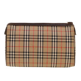 Luxury BurberrySs Nova Check Clutch Bag Nylon Beige Auth am4307